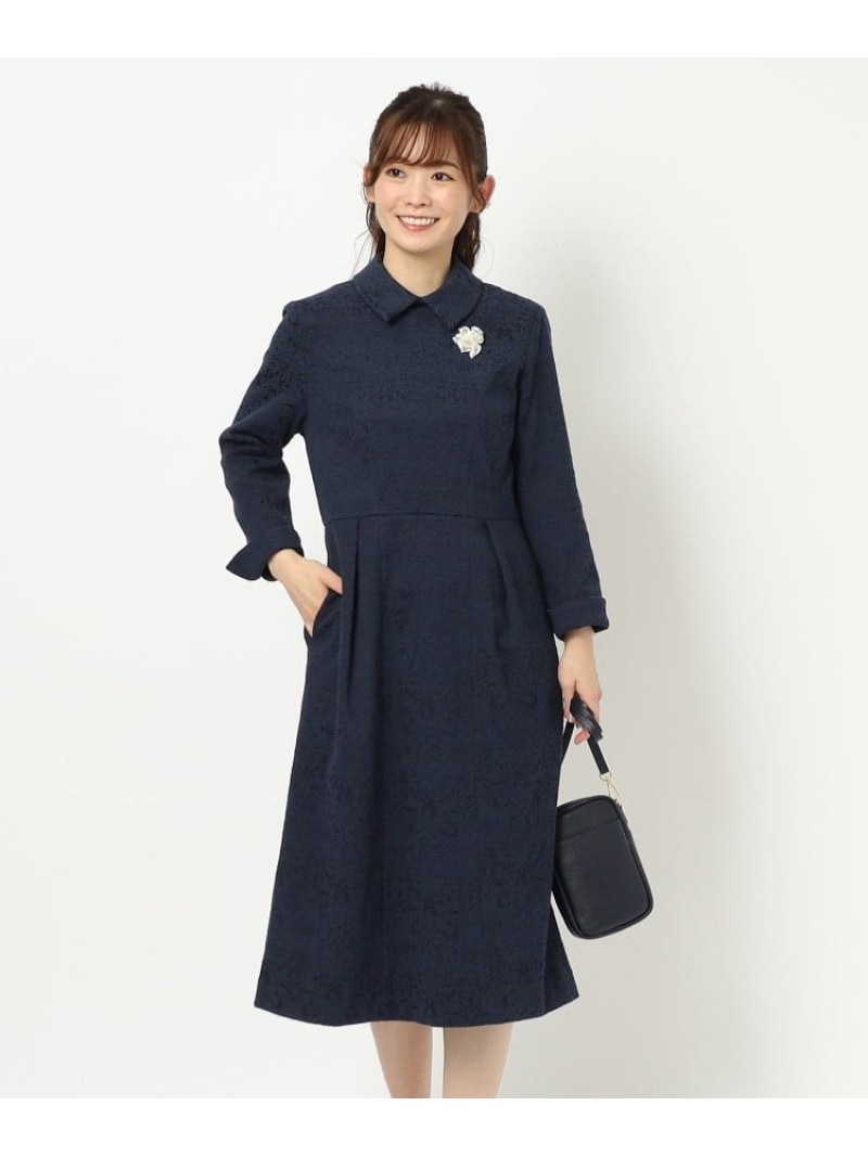 【セレモニー/襟2WAY/同柄アイテムあり】ジャカードワンピース LAURA ASHLEY ローラ アシュレイ ワンピース・ドレス その他のワンピース・ドレス ネイビー【送料無料】[Rakuten Fashion]