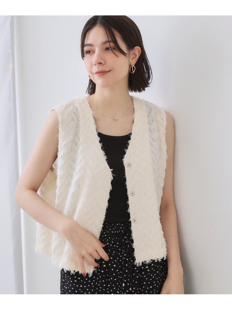 【SALE／30%OFF】フリンジジャカードベスト【洗濯機洗い可】 OPAQUE.CLIP オペークドットクリップ トップス ベスト・ジレ ホワイト ブラック【RBA_E】[Rakuten Fashion]のサムネイル