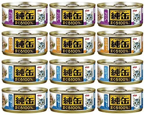 アイシア 純缶 ミニ まぐろ100％ベース まぐろフレーク ささみ入りまぐろ しらす入りまぐろ かつお節入りまぐろ 猫用缶詰 ゼリータイプ 65g 4種 各3缶 セット