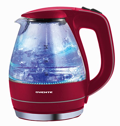 Ovente 1.5L Glass Electric Kettle, Red dCPg
