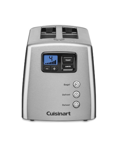 【商品名】Cuisinart　クイジナート　 CPT-420 Touch to Toast Leverless 2-Slice 2枚　Toaster トースター 【カテゴリー】ホーム：家電【商品詳細】 Cuisinart gets extra credit for its innovative Touch to Toast Lever-less Toaster! A touch of a button lowers items into the extra wide slots of our Touch to Toast Lever-less Toaster.The easy to use motorized-control, and sleek new control panel with its blue backlit LCD displaywith countdown feature, are evidence of Cuisinart’s continued dedication to innovation. Greatfeatures like one-sided enhanced bagel toasting, reheat and defrost controls, audible alert signal,and 7 shade settings are all included in this elegant, brushed stainless steel toaster.