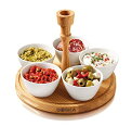 Boska Holland Life Collection Round Wood and Porcelain Chip and Dip Tray