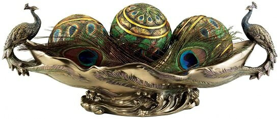Design Toscano WU10476 Peacock's Decorative Centerpiece Sculptural Bowl, 17 Inch, Polyresin, Bronz [2]