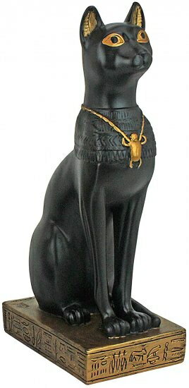 (Without Earring) - Design Toscano Egyptian Cat Goddess Bastet Statue in Matte Black