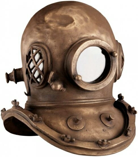 (Large) - Design Toscano Replica Deep Sea Diver's Helmet in Antique Brass