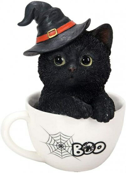 Rakuten - Pacific Giftware ハロウィン 魔女の黒い子猫 ティーカップに入った猫 コレクターフィギュア ホームデコ