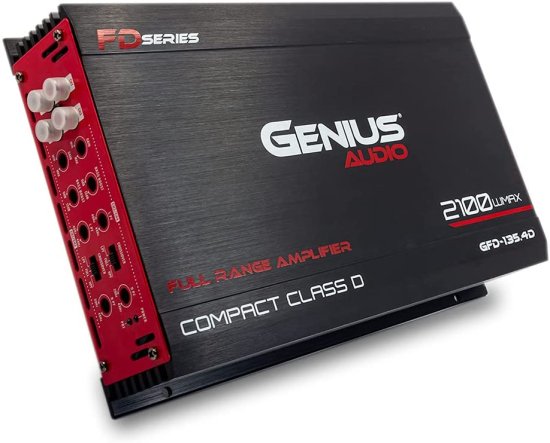 Genius Audio GFD-135.4D Compact フルレンジ カーアンプ Multiチャンネル 2100W Max Class D Amp 2 Ohm Stable with Power Protection システム and