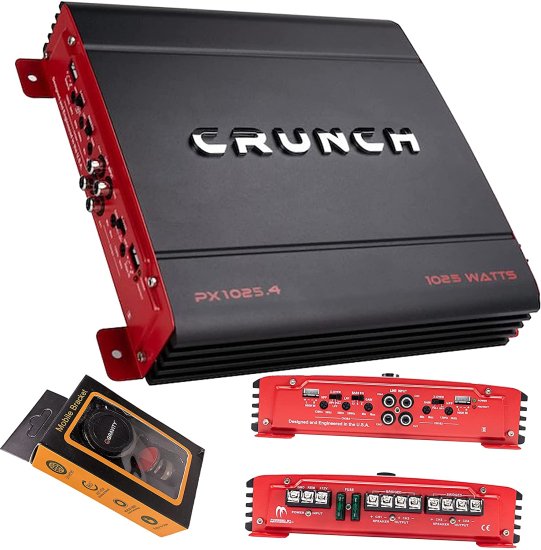 Crunch PX-1025.4 1000W Powerzone シリーズ 2-ohm Stable 4チャンネル Class-A/B アンプ with Gravity Magnet Phone Holder Bundle