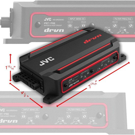 JVC KS-DR2004D 4チャンネル Compact デジタル アンプ (600W) for Car, Marine, UT...