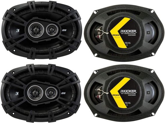 KICKER 43DSC69304DS 6x9 720W 3-Way 4-Ohm カーオーディオ Thin Profile コアキシャルスピーカー with Dome ツイーター, Foam Surrounds & Polypropy