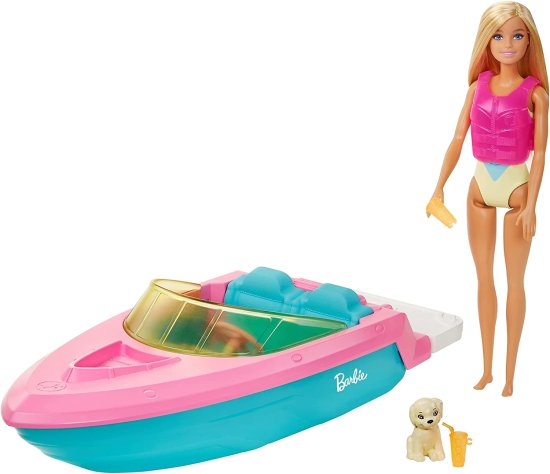 House, Building - Barbie ペットの子犬、ライフベスト、アクセサリーとバービー人形とボートプレイセットは、3人から7歳までの贈り物に3人の人形とフロートにぴったりです