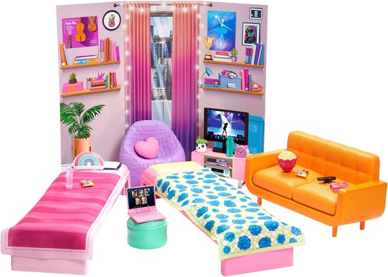 Barbie バービー：ビッグシティ、ビッグドリームズドームルームプレイセット2ベッド、ソファ、豆袋椅子、ベッドルームの家具、装飾＆アクセサリー、3-7歳のギ