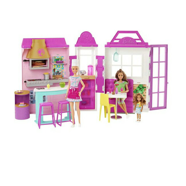 Barbie バービー Cook 'N Grill Restaurant Playset Doll、30歳以上のピース、キッチン、ピザオーブン、グリル＆ダイニングブース、3-7歳のギフトを含む6つの