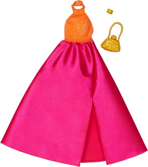 Other - Barbie バービーコンプリートは、ホルターピンクスカートガウン、オレンジ色の見た目を見せます