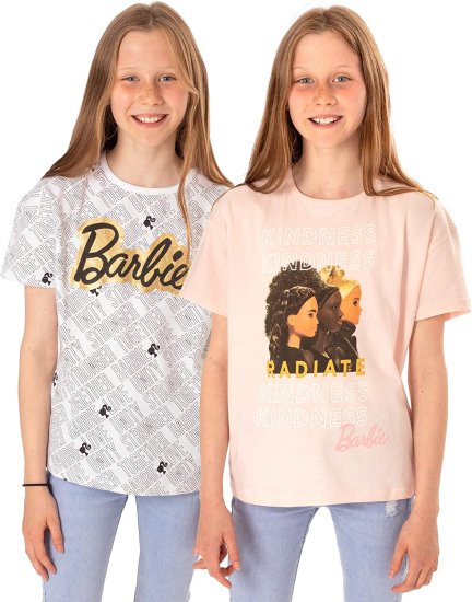 House, Building - Barbie バービーTシャツガールズ2パックキッズインスピレーションドールロゴピンクホワイトトップ