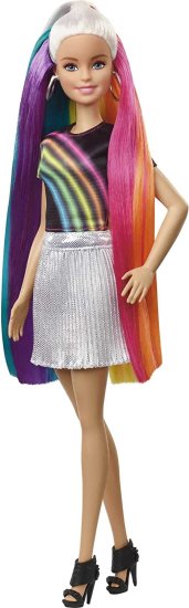 【商品名】Barbie バービー?レインボースパークルヘアドールBarbie? Rainbow Sparkle Hair Doll【商品説明】・Barbie Rainbow Sparkle Hair doll sparks young imaginations to design unique hairstyles with sparkle gel, hair accessories and wow features! ・Barbie doll has a hidden rainbow with five brilliant colors in her extra-long blonde hair that measures 7.5 inches long! ・Use the comb and sparkle gel to add shimmer to Barbie doll's hair -simply attach the gel tube to the comb and squeeze while combing to apply with ease! ・Young stylists can create fun hairstyles -braids, ponytails, pigtails, buns, partial updos and more -using the three hairclips, two hairbands and brush! ・When it's time for a new look, wash out the sparkle with water and start anew -repeat over and over to explore different looks and different stories!