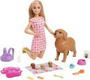 【商品名】Barbie バービー人形と生まれたばかりの子犬は、出産特徴を備えたママ犬、3匹の子犬と育成のアクセサリー、3-7歳の贈り物をしています。Barbie Doll and Newborn Pups Playset Doll (Blonde, 11.5 in) Mommy Dog with Birthing Feature, 3 Puppies & Nurturing Accessories, Gift for 3 to 7 Year Olds【商品説明】・Barbie doll's adorable pet dog has puppies on the way, and kids can help welcome them with the Barbie Newborn Pups playset! ・Press down on mommy dog's back to help Barbie doll deliver a puppy, then press again to welcome 2 more! ・Fill the tub with ice-cold water, then dip the towel in and swipe it across the puppies to reveal a special birthmark on each! ・A puppy carrier has room for all three pups, so Barbie doll can care for them on the go. ・Expand storytelling with additional accessories including a bottle, two brushes, rope toy, two treats, a bag of dog food and a bowl.