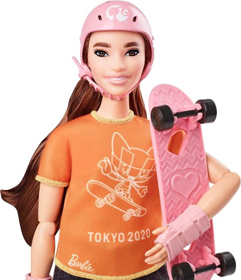 ワールドセレクトショップのBarbie バービーオリンピックゲーム東京2020ユニフォーム、東京2020ジャケット、メダル、スケートボード、手首、膝地の3歳以上のスケートボーダードール｜アングル3