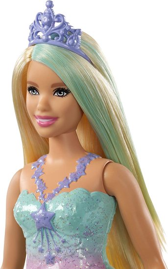 ワールドセレクトショップのBarbie バービードリームトピアプリンセスドール、3-7歳のレインボーの衣装とティアラを着た青いヘアストリークを備えた約12インチブロンド｜アングル3