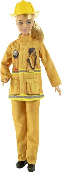 Barbie バービー Firefighter Playset with Blonde Doll（12-in）、ロールプレイの衣料品＆アクセサリー：消火器、メガホン、消火栓、ダルメシアンの子犬、3歳