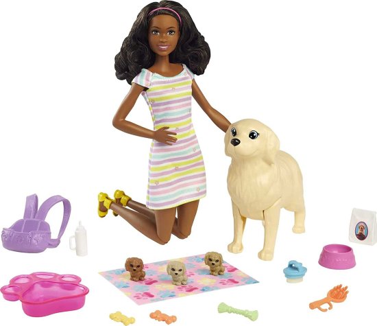 Other - Barbie バービー人形と生まれたばかりの子犬は、出産機能を備えたママ犬、3-7歳の子供への贈り物を備えたママ犬（ブルネット、11.5インチ）