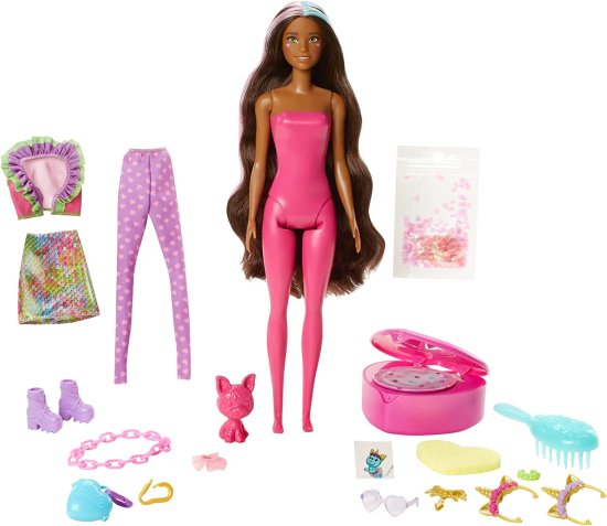 Other - Barbie バービーの色が皮をむき出しのユニコーンファッションを明らかにする人形セットは、ピンクの皮むきやペット、2つのユニコーンにインスパイアされたルッ