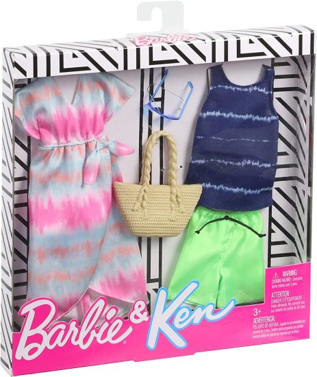 Barbie タイダイドレスの1つの衣装と1つのアクセサリードレスとストライプの絞り染めタンク、ケンドール用のショートパンツ＆アクセサリー、3-8歳の贈り物を備