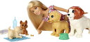 Barbie バービードギーデイケアドール、ブロンド、ペットは、うんちとおしっこをする1匹の子犬、カラーチェンジペーパーなど、3-7歳の贈り物を含む4匹の犬と一 3