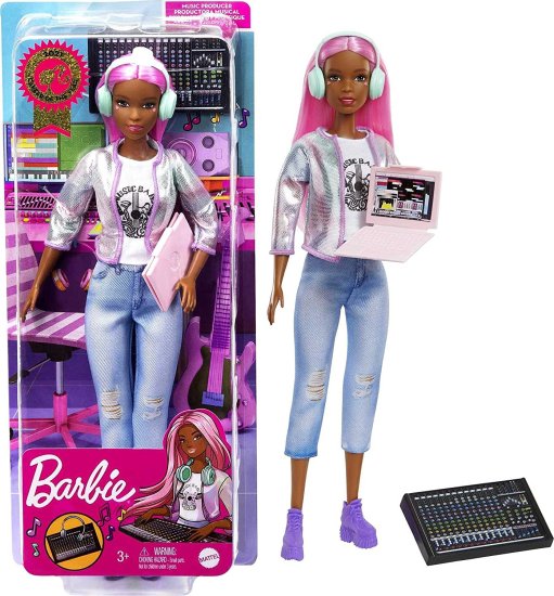 Barbie バービーキャリアオブザイヤーミュージックプロデューサードール（12インチ）、カラフルなピンクの髪、トレンディなティー、ジャケット＆ジーンズ、サ