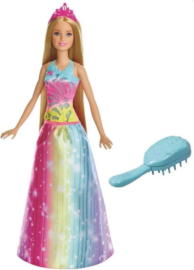 【商品名】Barbie バービードリームトピアブラシ 'nスパークルプリンセスBarbie Dreamtopia Brush ‘n Sparkle Princess【商品説明】・The Barbie Dreamtopia Brush n' Sparkle princess dolls add magic to playtime with lights and sounds! ・Simply brush each Barbie doll's extra-long hair with the included "magical" brush to start one of four light and sound sequences -or press the button on her bodice. ・One of the sound sequences features the Dreamtopia theme song -kids will be inspired to dream up the next adventure! ・Barbie princess doll lights up a room wearing a rainbow-inspired look: the light-up bodice has rainbow colors and a dazzling design; the skirt has rainbow stripes and a star-inspired print. ・A pink tiara and matching shoes complete the look and are removable to add fashion fun.
