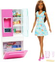 Barbie バービー人形、11.5インチのブルネット、家具セット、作業用水ディスペンサーと3つのキッチンアクセサリーを備えた冷蔵庫、3-7歳のギフト