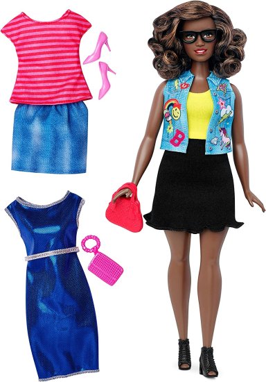 ワールドセレクトショップのBarbie バービーファッショニスタ曲線アフリカ系アメリカ人の人形は2つの追加の衣装を備えています｜アングル2