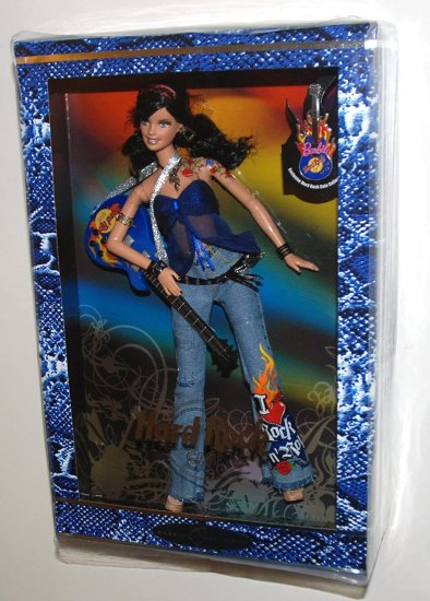 Barbie 2005バービーコレクターシルバーラベル、ギターと独占的なHRCコレクターピン付きハードロックバービー人形！ （それぞれ1）引退した、ハードロックカフ