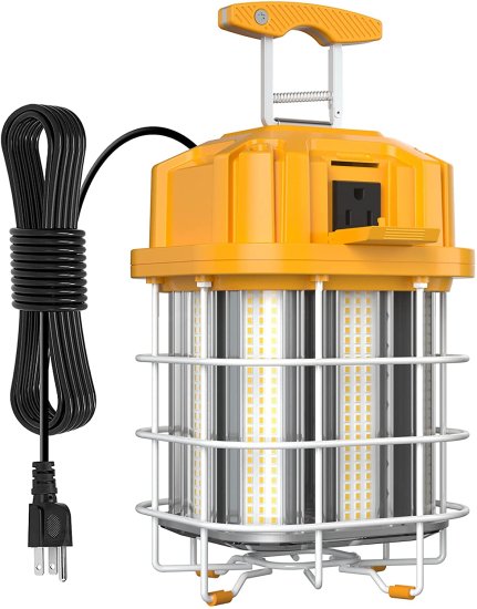 LED Temporary Work Light, 80W Linkable Construction Jobsite Lighting 5000K 11,200Lm Tep Work LED Lights with Hook 10FT Cable for Tunnel Warehous