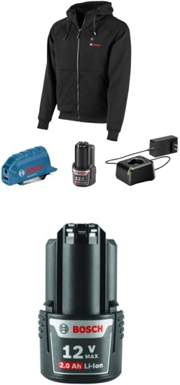 BOSCH ボッシュ GHH12V-20XXLN12 12V Max Heated Hoodie Kit with Portable Power Adapter - Size XXLarge with BOSCH ボッシュ 12-Volt Lithium-Ion 2.0A