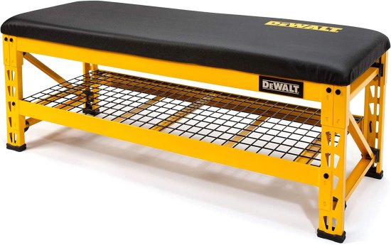 Dewalt デウォルト Garage Bench with Wire Grid Storage Shelf, Rip-Resistant Foam-Padded Vinyl Seat, 1000-lb Capacity Bench Top, 1500-lb Capacity