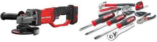 CRAFTSMAN V20 Angle Grinder, Small, 4-1/2-Inch, Tool Only with Mechanics Tools Kit/Socket Set, 57-Piece (CMCG400B CMMT99446)