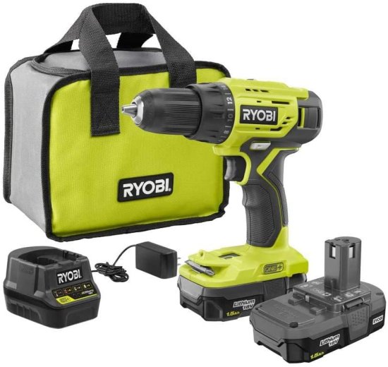 Ryobi P215K1 18-Volt ONE+ Lithium-Ion Cordless 1/2 in. Drill/Driver Kit with (2) 1.5 Ah Batteries, Charger, and Bag