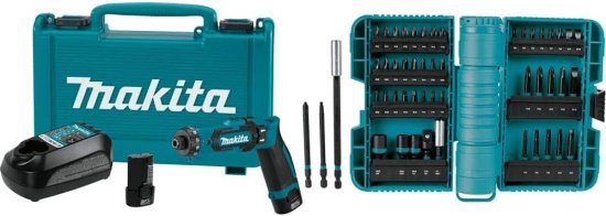 Makita マキタ DF012DSE 7.2V Lithium-Ion Cordless 1/4 Hex Driver-Drill Kit with Auto-Stop Clutch A-98348 50 Piece Impactx Driver Bit Set