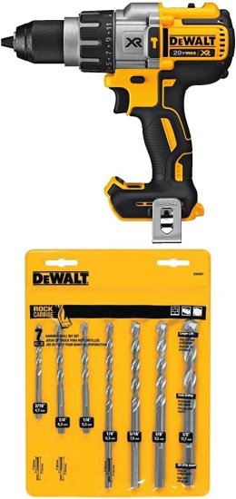 Dewalt ǥ 20V MAX XR Hammer Drill, Brushless, 3-Speed, Tool Only (DCD996B) &Masonry Drill Bit Set, Percussion, 7-Piece (DW5207)