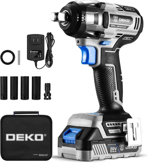 DEKOPRO Cordless Impact Wrench,20V Power Impact Wrenches, 1/2 Impact Wrench Chuck with 3200RPM, Variable Speed, Max Torque 258 ft-lbs (350N.m),