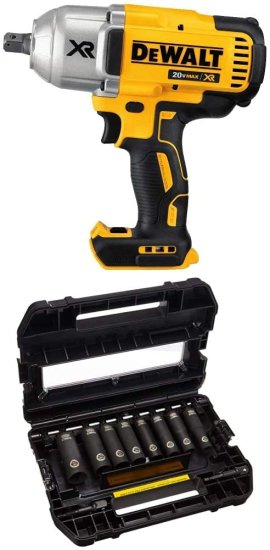 Dewalt デウォルト DCF899B 20v MAX XR Brushless High Torque 1/2 Impact Wrench with Detent Anvil (Tool Only) Impact Socket Set, SAE, 1/2-Inch,