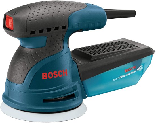 BOSCH ボッシュ ROS20VSK Palm Sander 2.5 Amp 5 in. Corded Variable Speed Random Orbital Sander/Polisher Kit with Dust Collector and Hard Carrying