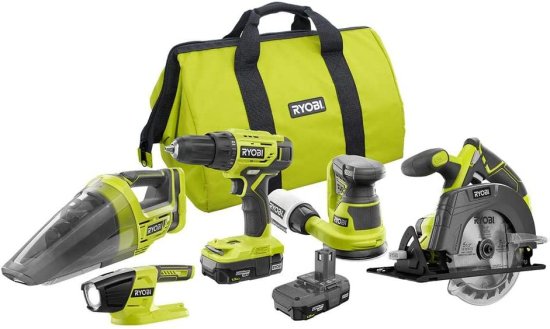 楽天ワールドセレクトショップRyobi 18-Volt ONE+ Cordless 5-Tool Combo Kit with （2） 1.5 Ah Compact Lithium-Ion Batteries, Charger, and Bag