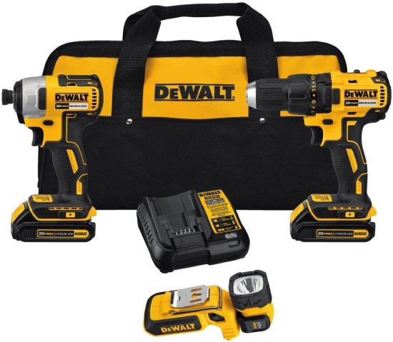 楽天ワールドセレクトショップDewalt デウォルト 20-Volt Max Lithium-Ion Cordless Brushless Drill/Driver and Light Combo Kit （3-Tool） with （2） Batteries, Charger and Bag