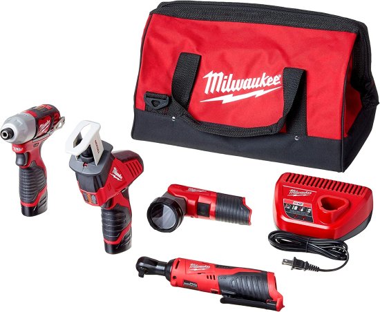 楽天ワールドセレクトショップMilwaukee 2498-25 M12 12-Volt Lithium-Ion Cordless Combo Kit （5-Tool） with （2） 1.5Ah Batteries, Charger and Tool Bag