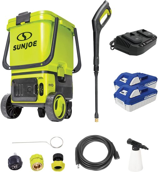Sun Joe 24V-X2-PW1200 1196 Max PSI 1 GPM 48-Volt iON Cordless Portable Pressure Washer Kit w/ 2 x 4.0-Ah Batteries and Charger