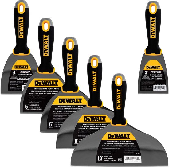 Dewalt デウォルト DELUXE Carbon Steel Putty Knife Set | 4/5/6/8/10-Inch + 3-Inch Included for FREE | Soft Grip Handles | DXTT-3-149