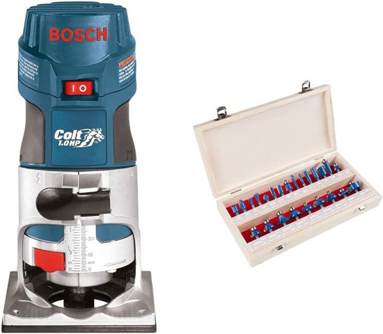 BOSCH ボッシュ Router Tool Colt 1-Horsepower 5.6 Amp Electronic Variable-Speed Palm Router & Stalwart - RBS024 Router Bit Set- 24 Piece Kit wit