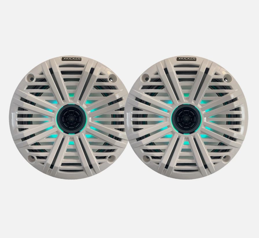 Kicker 6.5インチ 195W LED マリンスピーカー（1ペア）ホワイト ソルトウォーター...